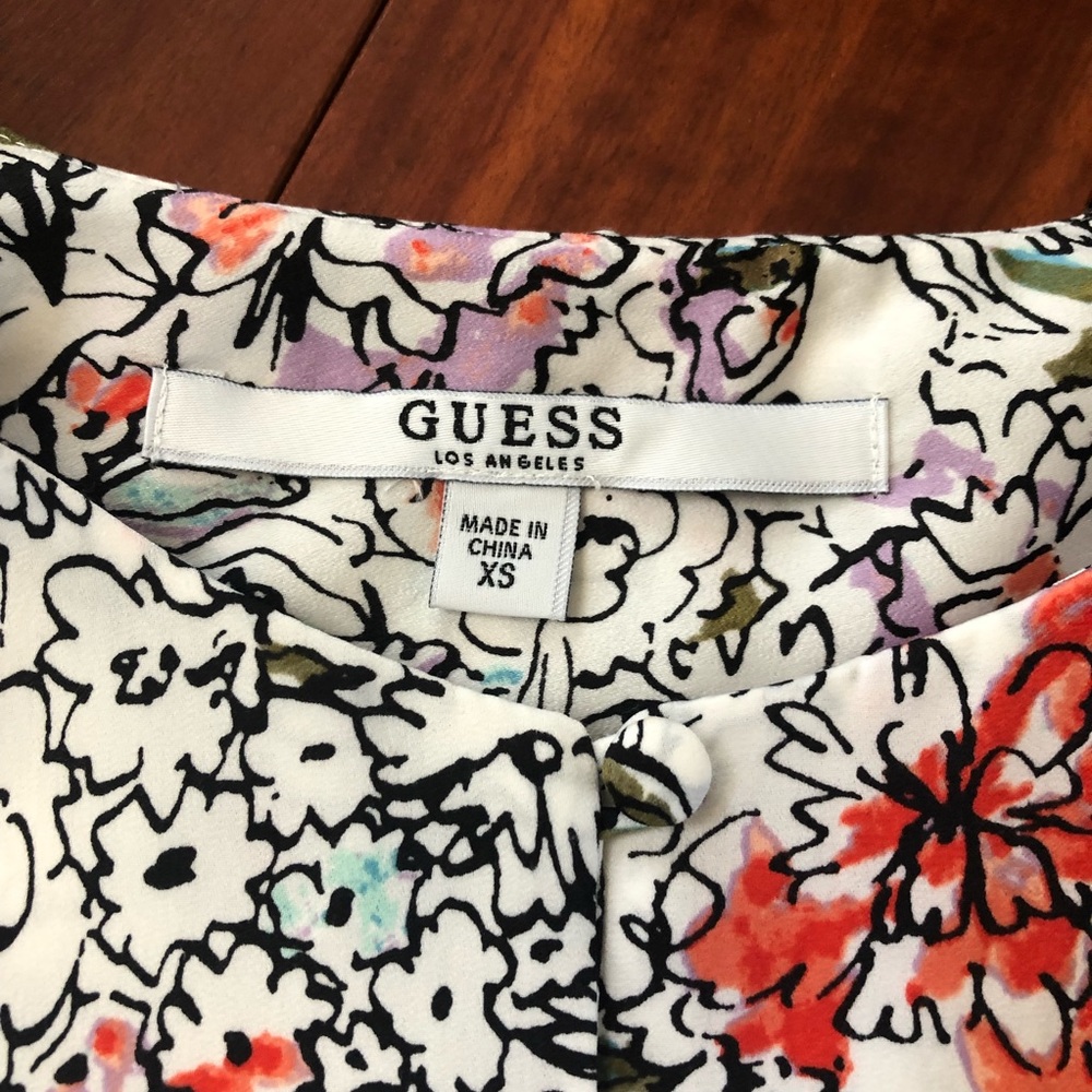 Guess Floral Satin-Like Long Sleeve Crop Top XS